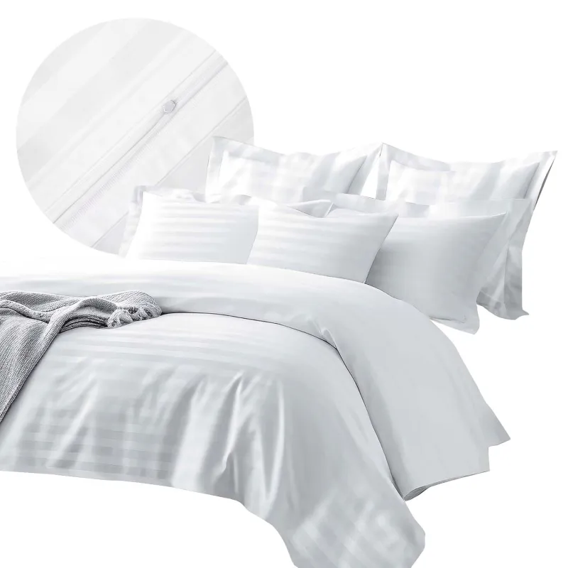 Pościel BAMBOO STRIPE WHITE Darymex – widok kompletu i detal tkaniny