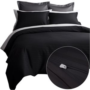 Pościel EXCLUSIVE CIZGILI BLACK Darymex – widok kompletu i detal tkaniny