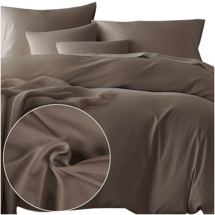 Pościel SATYNLOVE CLASSIC SEPIA 043 Darymex – widok z przodu i detal tkaniny