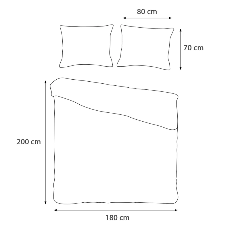 Pościel COTTONLOVE 71516/1 Darymex – schemat wymiarów 180x200 i dwóch poszewek