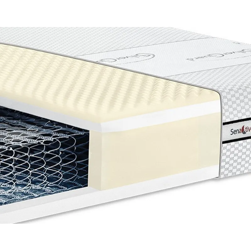 Materac Sultan Plus Senactive – przekrój boku z odsłoniętymi sprężynami i żółtą pianką