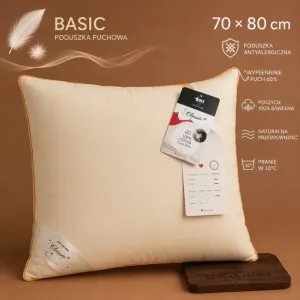 Poduszka BASIC z wypełnieniem puchowym 70x80 AMZ z 70% puchu gęsiego+ bawełnianym inletem