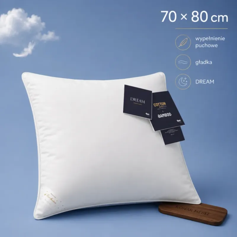 Poduszka puchowa DREAM AMZ 70x80 – gładka poduszka premium z naturalnym wypełnieniem