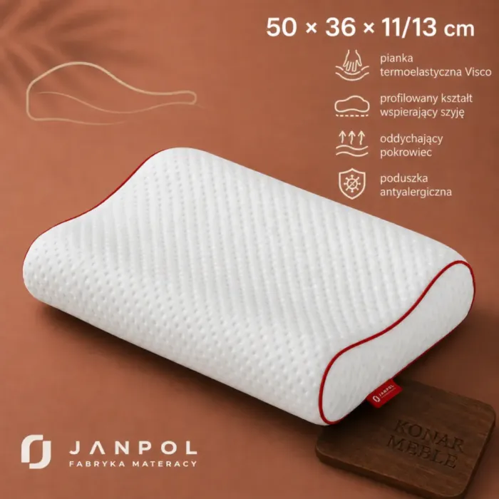 Poduszka termoelastyczna profilowana Janpol 50 × 36 × 11/13 cm – pianka VISCO z profilowanym kształtem