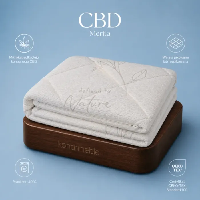 Pokrowiec CBD Merita to pokrowiec na materac z tkaniną wykorzystującą mikrokapsułki CBD.