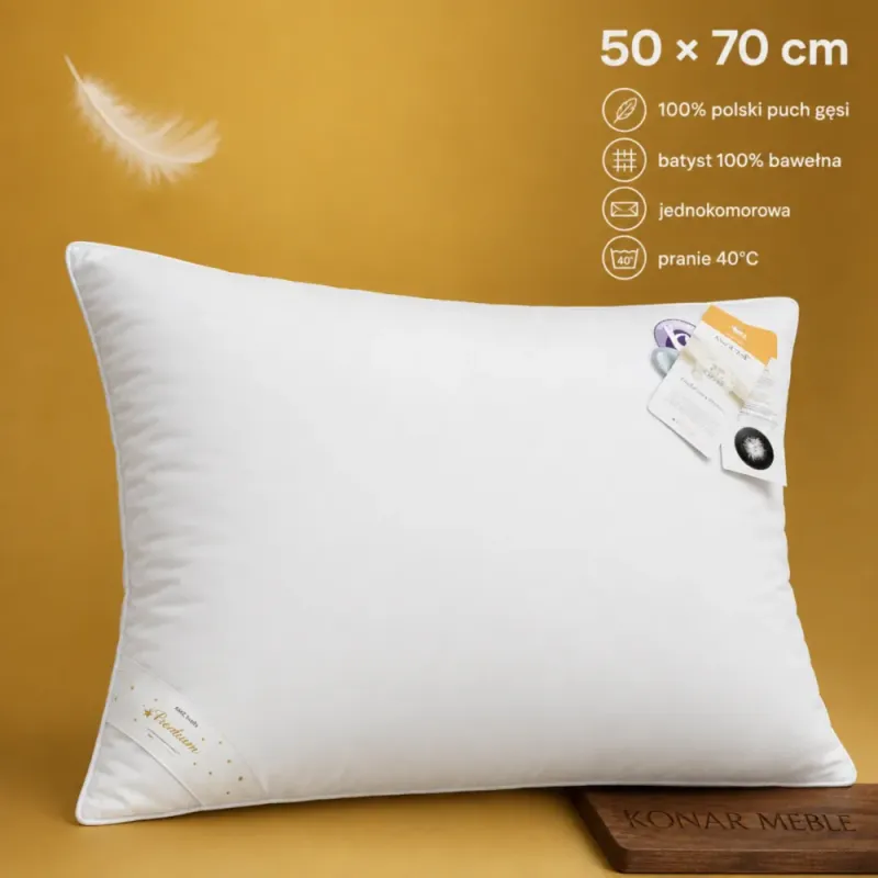Poduszka Premium AMZ – biała poduszka na złocistej grafice 50x70