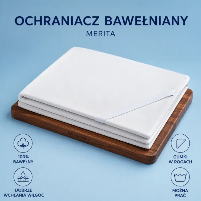 Zakładanie bawełnianego ochraniacza Merita na materac za pomocą gumki narożnej