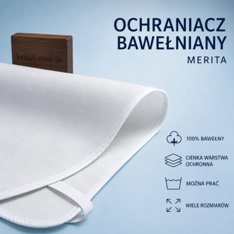 Materac zabezpieczony białym ochraniaczem bawełnianym Merita - większa czystość pokrowca materaca