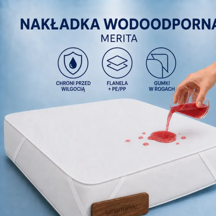 Nakładka wodoodporna na materac Merita pomaga chronić materac przed wilgocią, zabrudzeniami