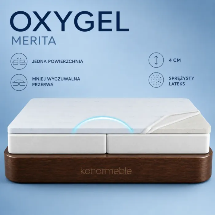 Top Materac Oxygel Merita – materac nawierzchniowy z podniesionym narożnikiem i symbolem nacisku