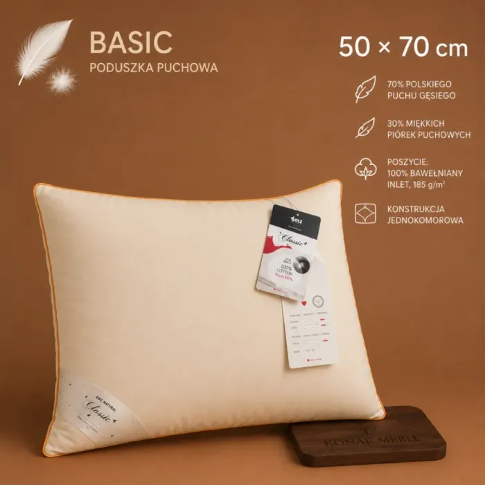 Poduszka puchowa AMZ BASIC 50x70 - klasyczny jednokomorowy model