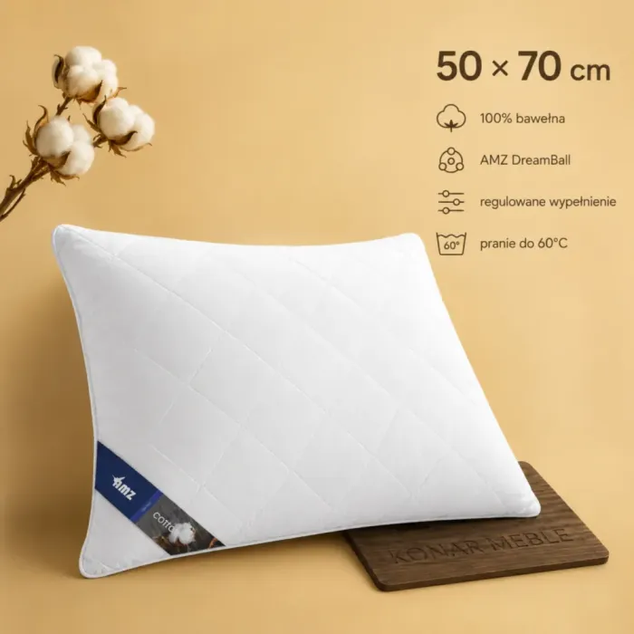 Poduszka COTTON AMZ 50 × 70 cm w białym bawełnianym poszyciu