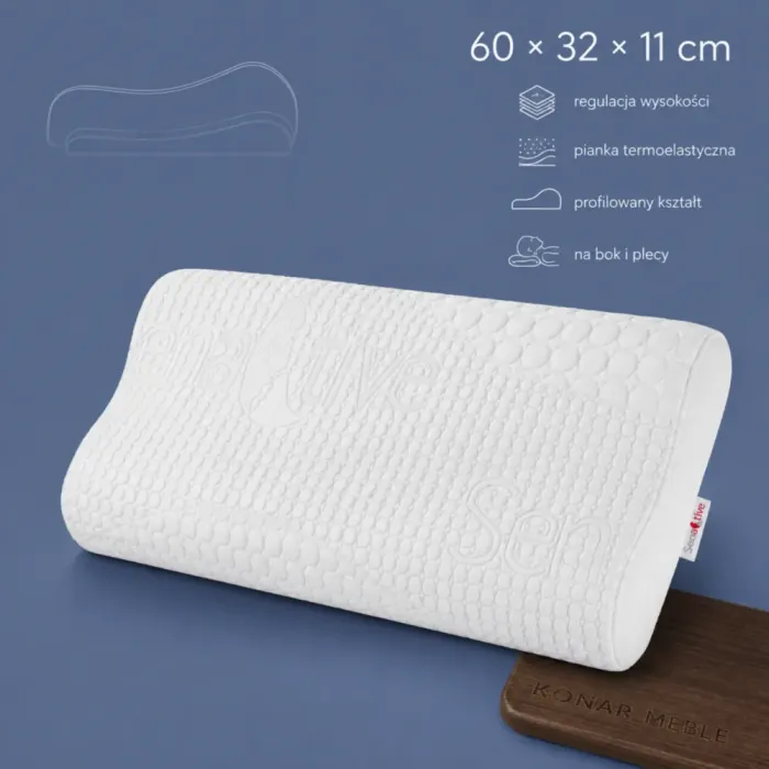 Poduszka PERFECT Senactive 60 × 32 × 11 cm z profilowanym kształtem i regulacją wysokości