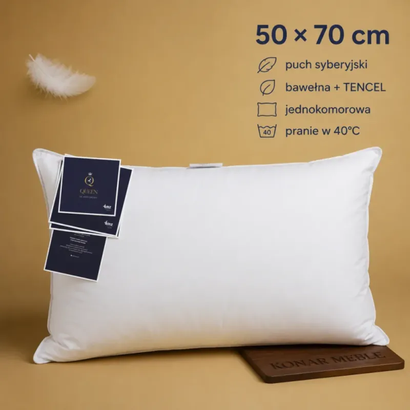 Poduszka puchowa QUEEN AMZ 50x70 w białym poszyciu