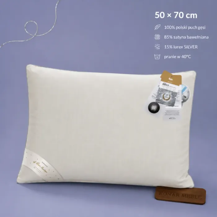 SILVER PRESTIGE poduszka puchowa 50x70 AMZ w srebrzystym kremie