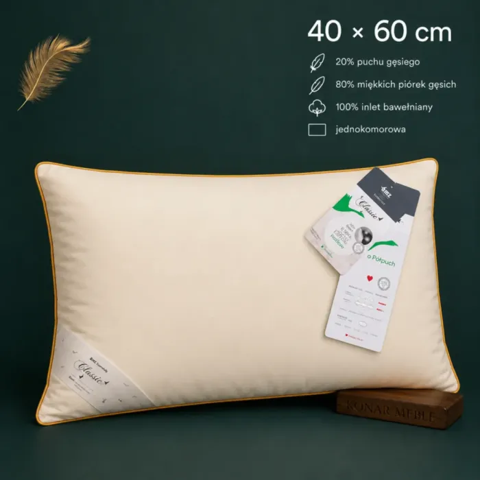 Kremowa poduszka AMZ PÓŁPUCH 40x60 z metką i zawieszkami producenta