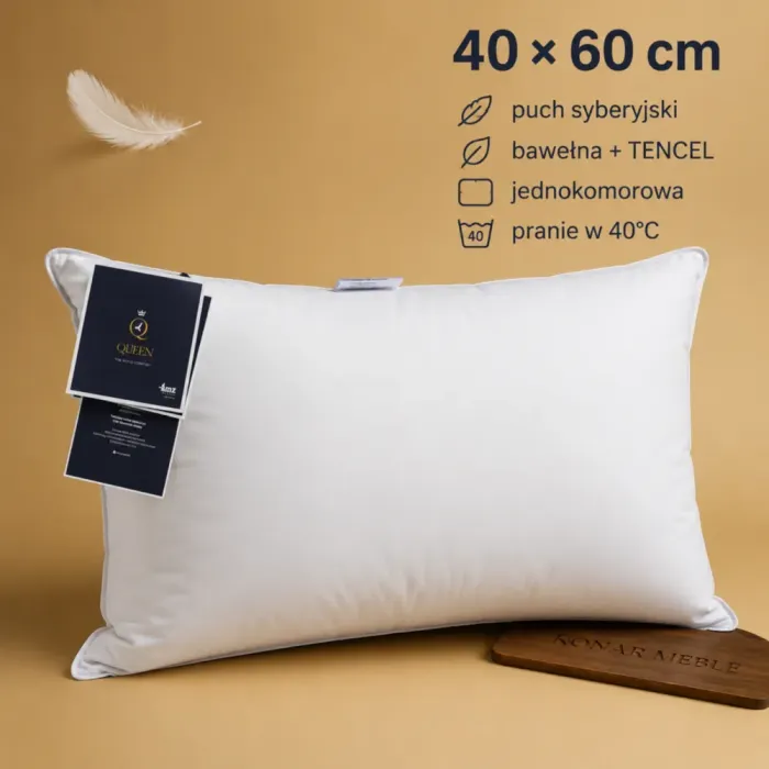 Biała poduszka QUEEN Soft AMZ 40x60 ze 100% puchu gęsiego