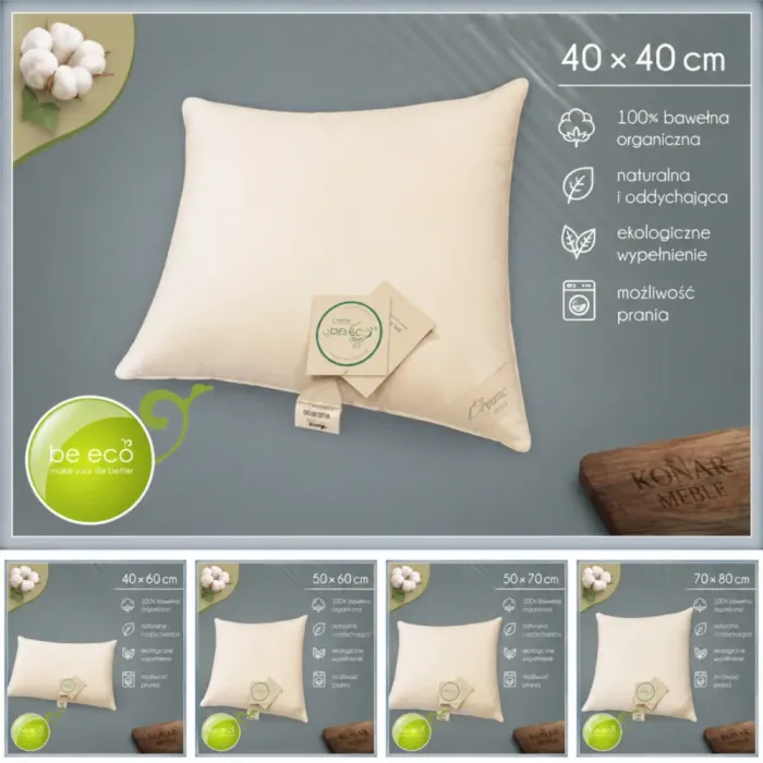 Poduszki wymiarowo różne w tym ORGANIC COTTON 40x40 w naturalnym kremowym kolorze