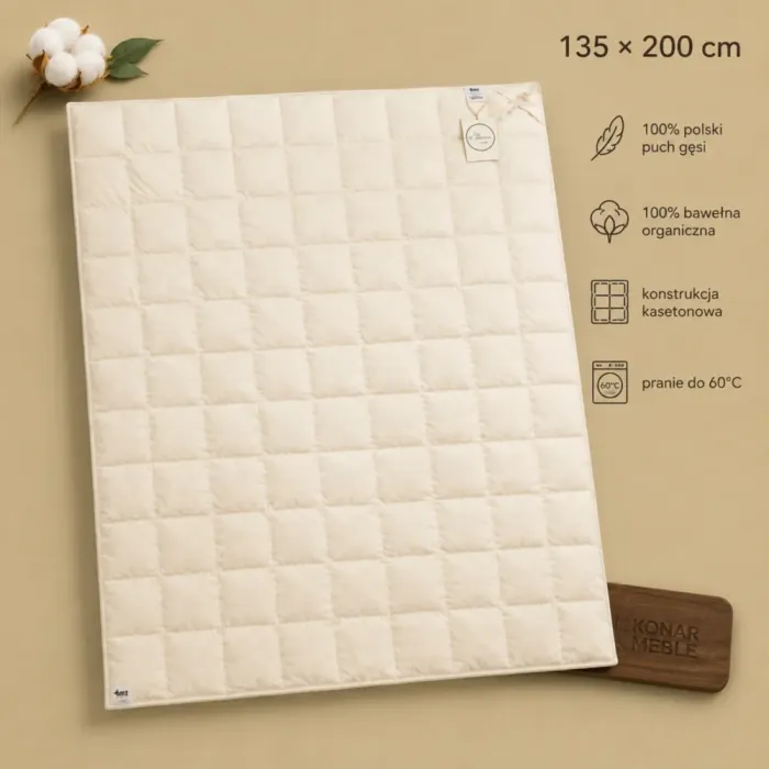 Kołdra puchowa ORGANIC COTTON o wymiarze 135x200 firmy AMZ