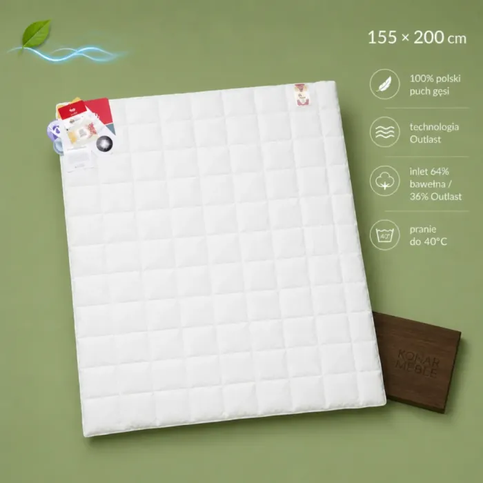 Kołdra Organic Cotton AMZ – biała kołdra pikowana w drobne kwadraty na zielonej grafice