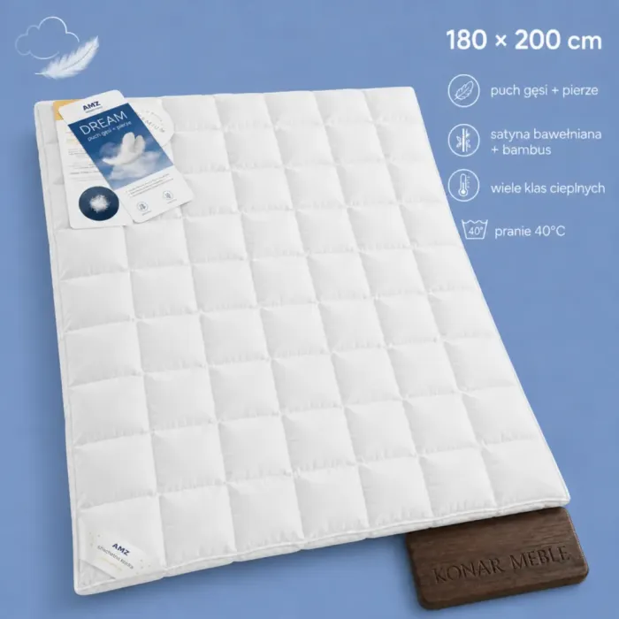 DREAM kołdra puchowa 180x200 AMZ z 90% puchu gęsiego