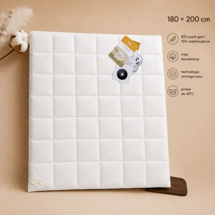 OPTIMA kołdra puchowa 180x200 AMZ z 85% polskiego puchu gęsiego