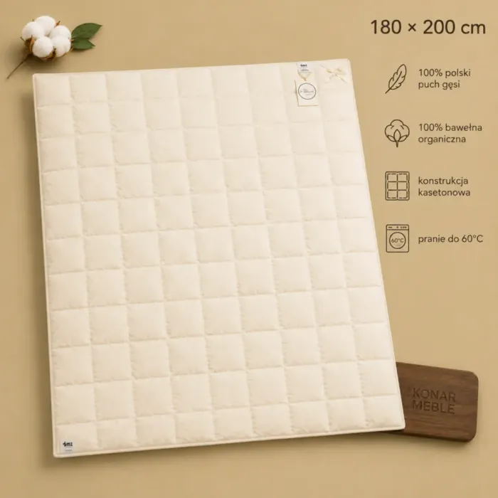 ORGANIC COTTON kołdra puchowa 180x200 AMZ z 90% polskiego puchu gęsiego