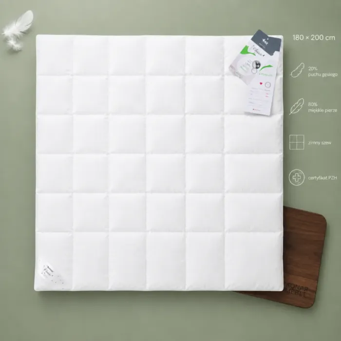 Kołdra PÓŁPUCH 180x200 AMZ z 20% puchu gęsiego i 80% pierza