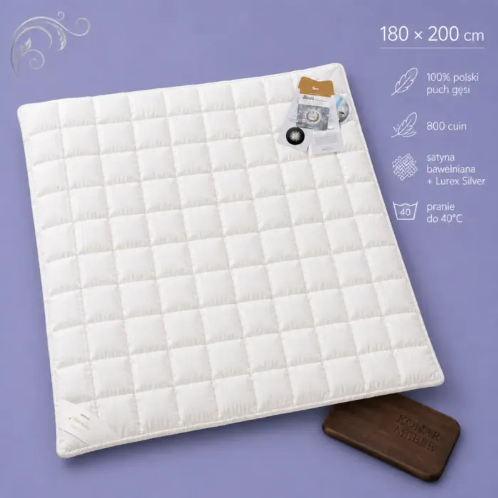 Kołdra puchowa SILVER PRESTIGE 180x200 AMZ z 90% polskiego puchu gęsiego