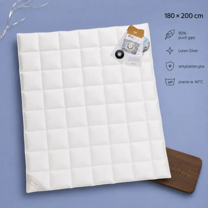 Kołdra puchowa SILVER 180x200 AMZ z 90% polskiego puchu gęsiego