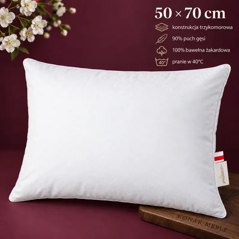 Poduszka WHITE FLOWER trzykomorowa 50x70 Piórex – grafika z cechami