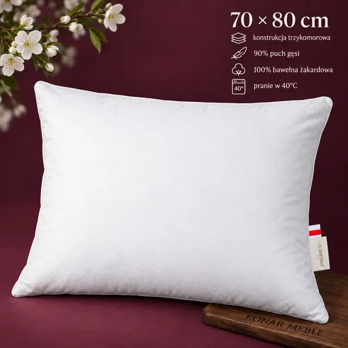 Poduszka WHITE FLOWER trzykomorowa 70x80 Piórex – grafika z cechami