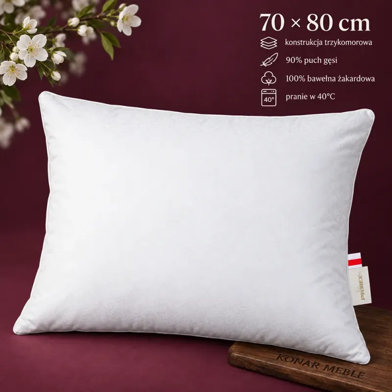 Poduszka WHITE FLOWER trzykomorowa 70x80 Piórex – grafika z cechami