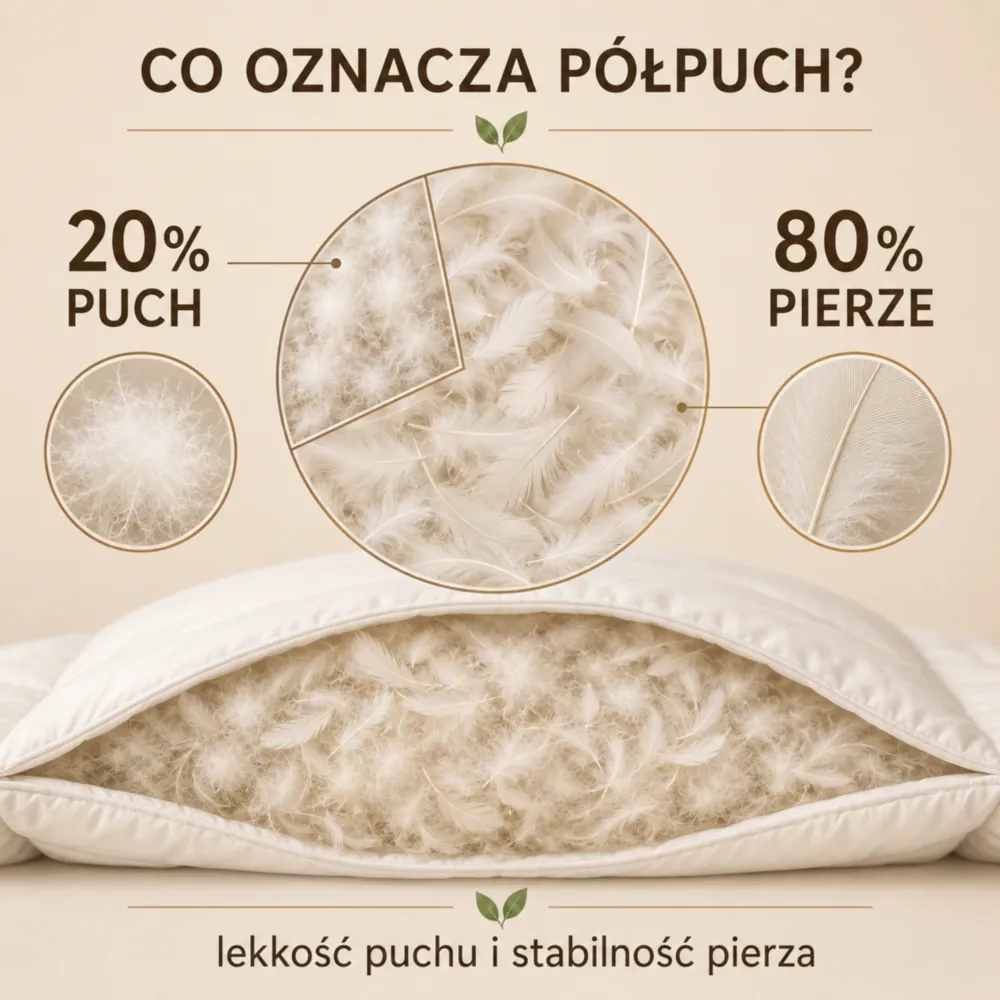 Infografika składu kołdry półpuchowej Konar Meble: 20 procent puchu i 80 procent pierza