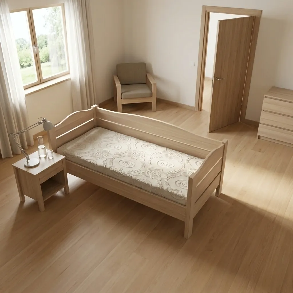 Infografika pokazująca prawidłowe siadanie na brzegu łóżka dla seniora