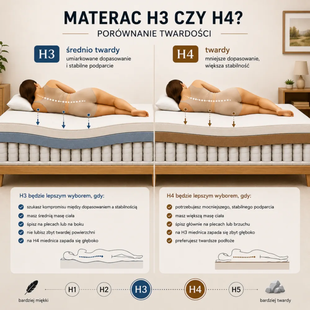 Materac H3 czy H4 – porównanie średnio twardego i twardego materaca