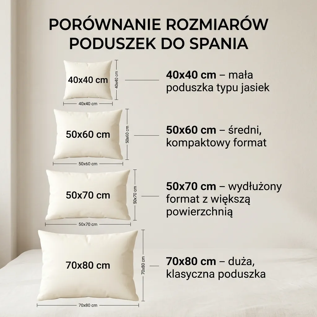 Porównanie rozmiarów poduszek do spania 50x60, 50x70 i 70x80 cm