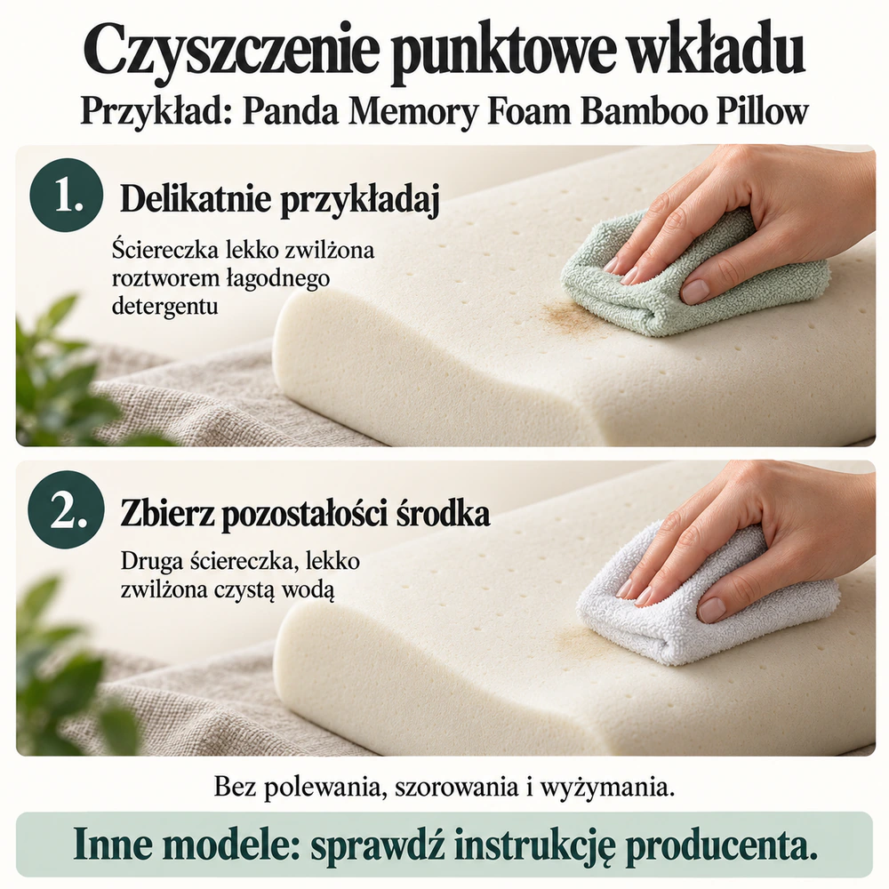 Delikatne przykładanie lekko wilgotnej ściereczki do miejscowego zabrudzenia pianki