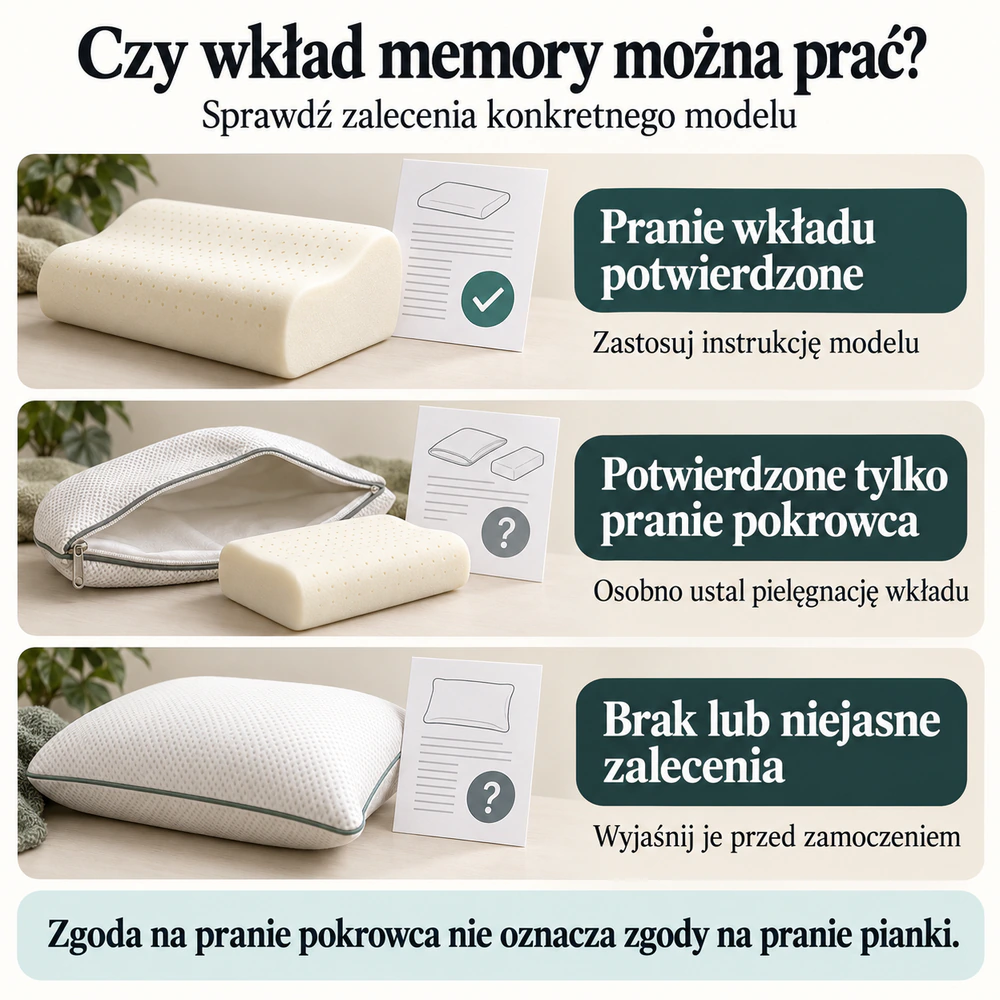 Sprawdzanie instrukcji konkretnego modelu przed praniem piankowego wkładu