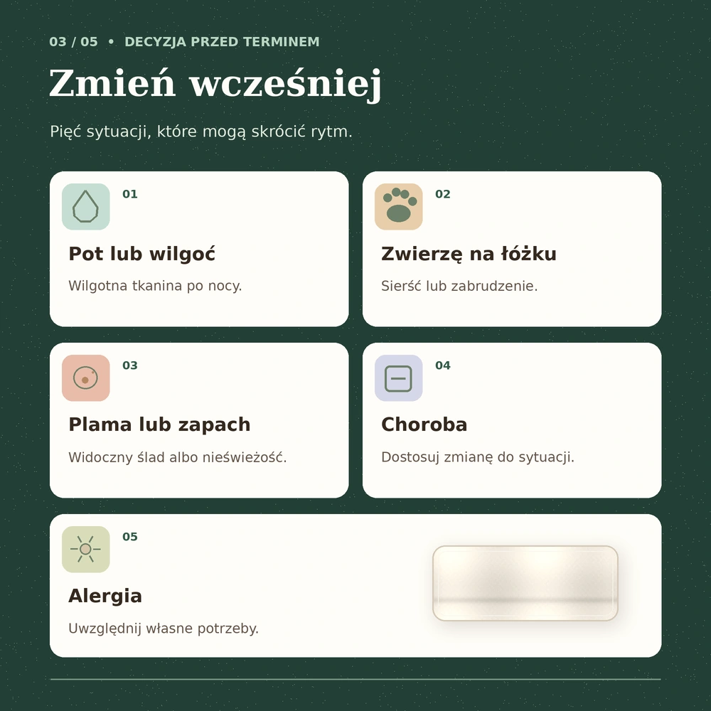 Pięć sygnałów do wcześniejszej zmiany pościeli: wilgoć, zwierzę, plama, choroba i alergia