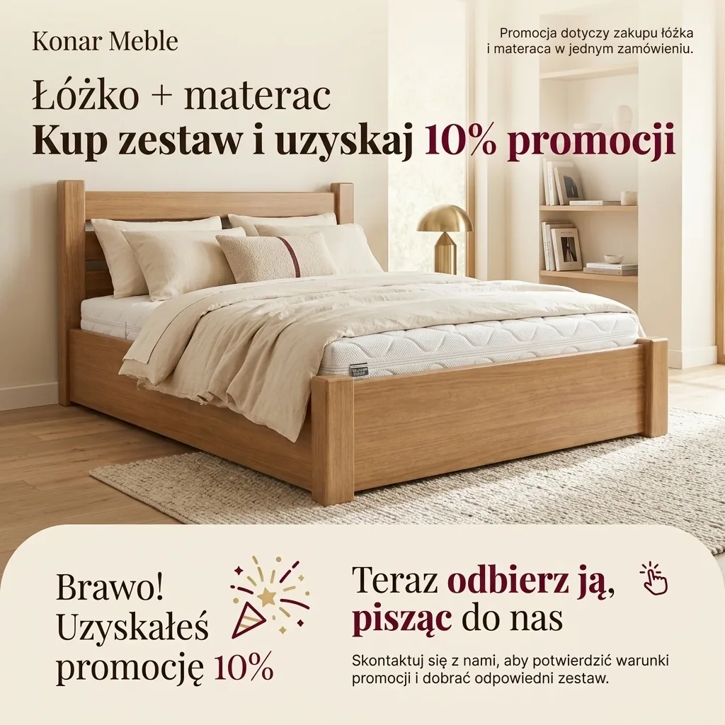 Promocja łóżko i materac 10 procent w sklepie Konar Meble